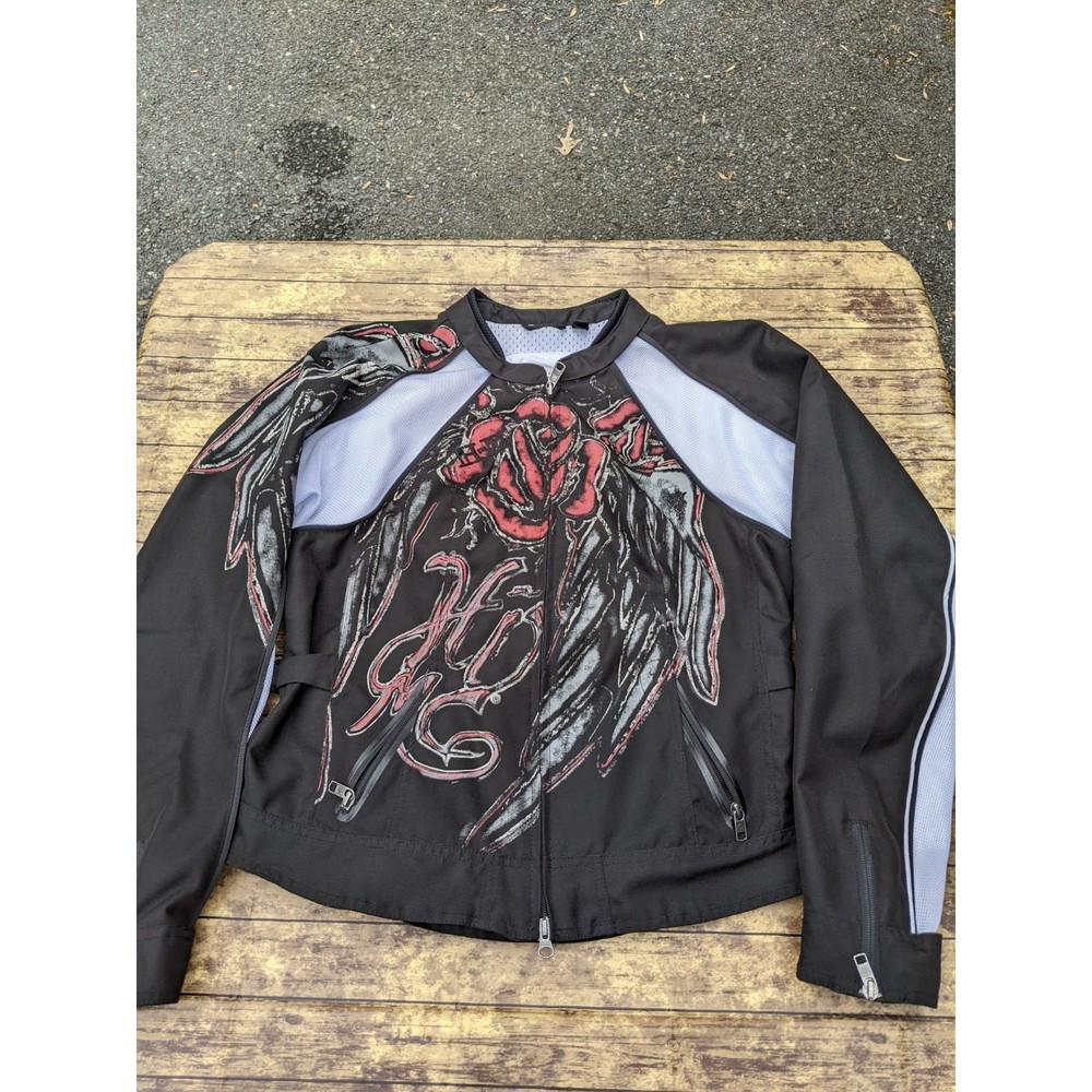 Harley-Davidson Polyester Motorcycle Riding Rose Wings Jacket Ladies Sz Large